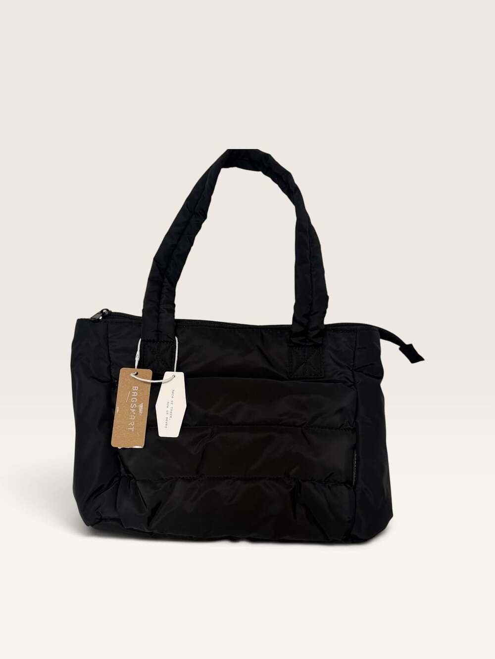 BAGSMART Women's Quilted Puffer Tote Bag Black Lightweight Commuter Handbag